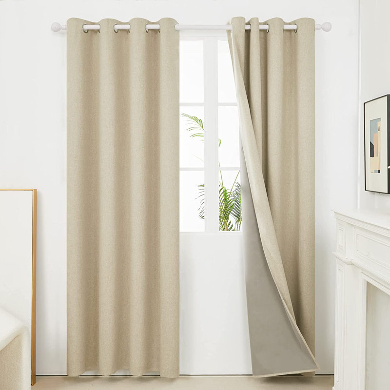 Lythrodontas Faux Linen Total Blackout Curtain Panels, 52" W x 54" H, Flaxen