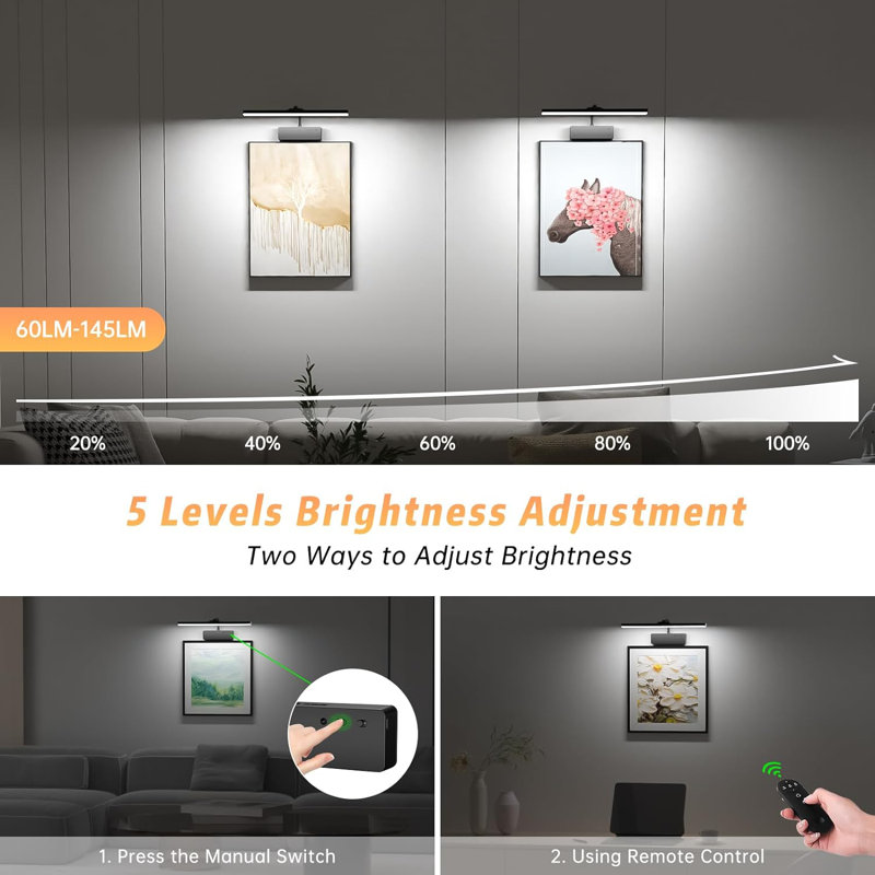 15.35'' Dimmable Wall Mount Picture Light with Remote, Black