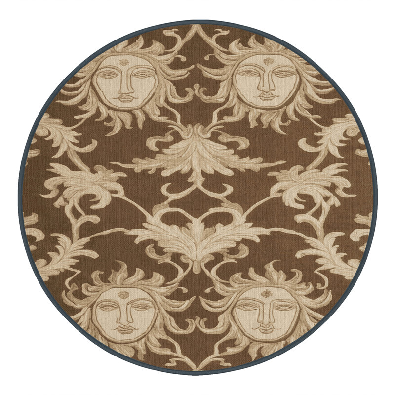 Tapis brun français lavable à la machine, Rond 7 pi