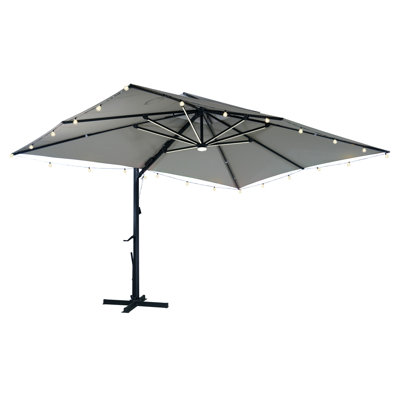 10X13ft Cantilever Patio Lighted Umbrella With 360° Rotation, DIY Drape Hook