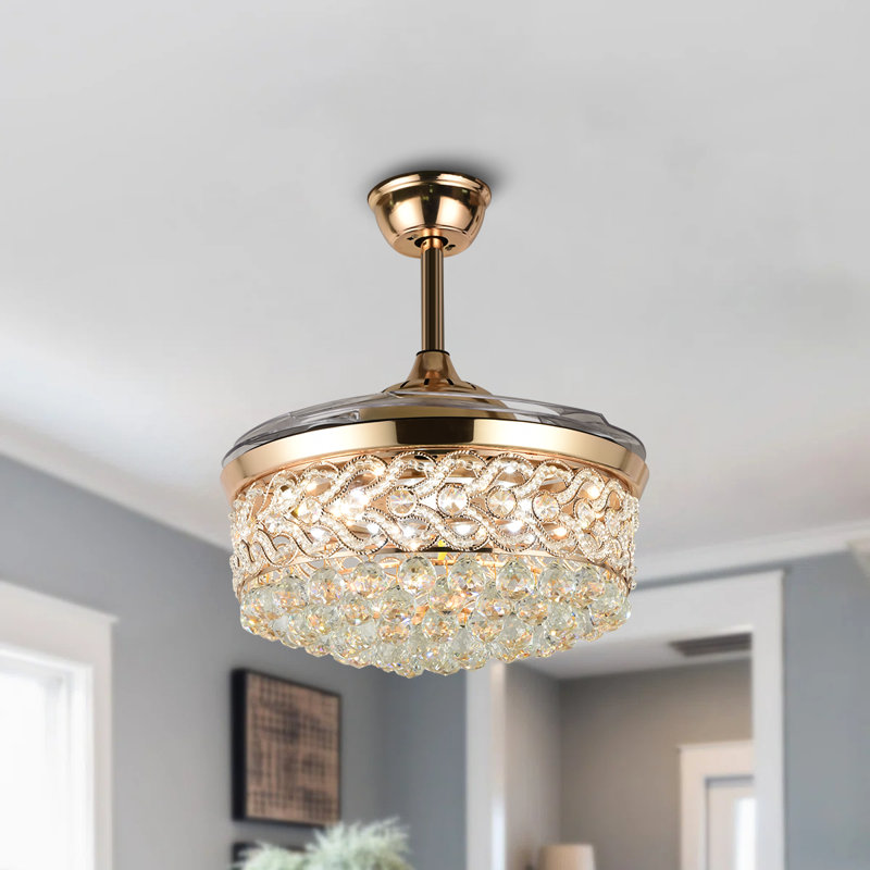 43“ Gold Heart-Shaped Crystal Invisible Fan Light (Remote Control and Led 3-Color Dimming)