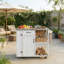 Îlot de cuisine en bois de sapin massif et station de préparation pour barbecue avec plateau en acier inoxydable-124488360