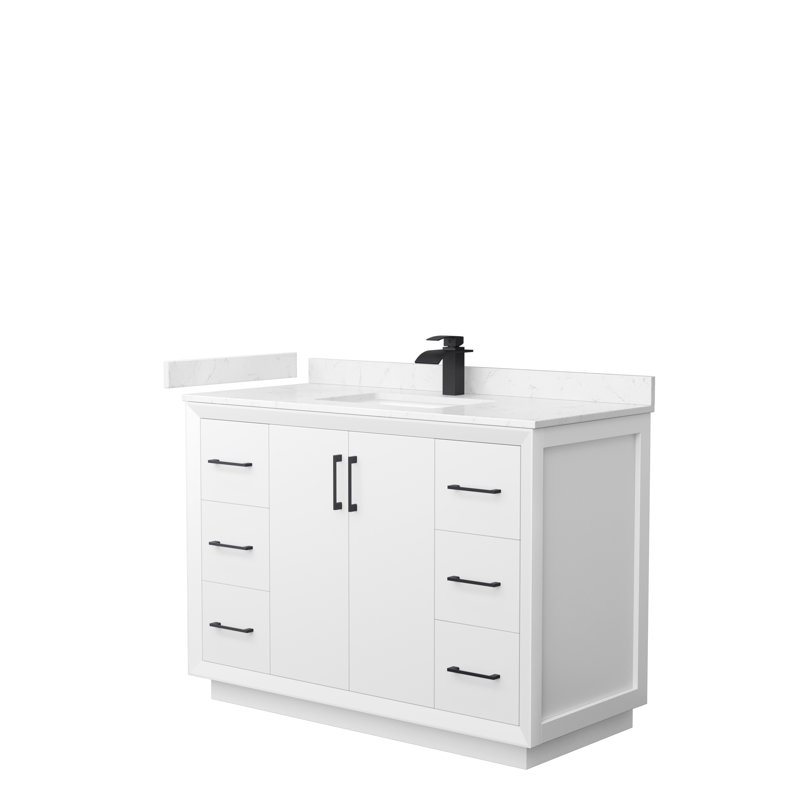 48'' Single Bathroom Vanity with Cultured Marble Top, Matte Black, White, Carrara Cultured Marble