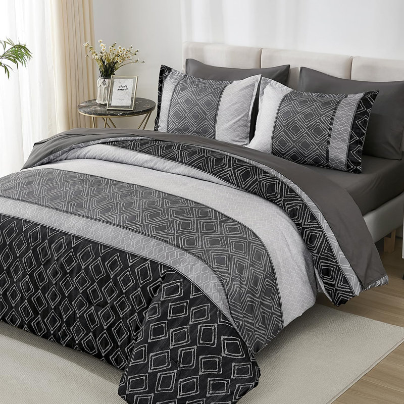 Ensemble d'édredon 7 pièces Boho, Noir/gris, Grand édredon et 6 pièces supplémentaires