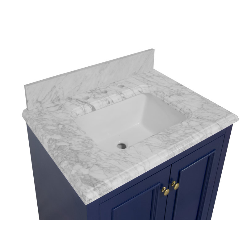 Loughlam 30'' Single Bathroom Vanity with Top, Royal Blue, Light Base;Gray Veining