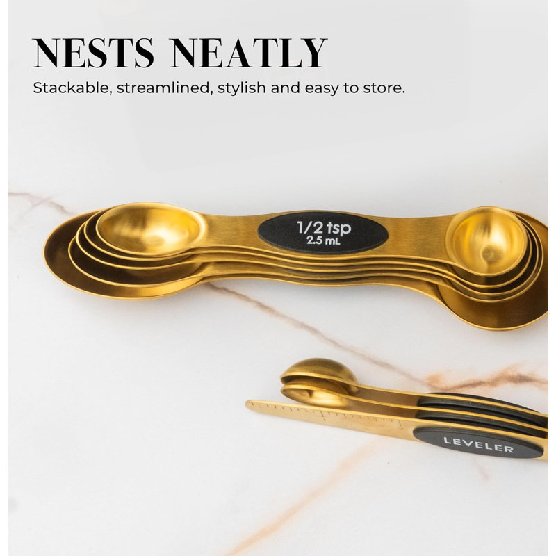 Magnetic Measuring Spoons Set - Stainless Steel Measuring Spoons - Magnetic Measuring Spoon Set, Gold Measuring Spoons Magnetic, Cute Measuring Spoons For Cooking & Baking