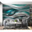 Murale abstraite pelez et collez - vagues gris turquoise-1572287625