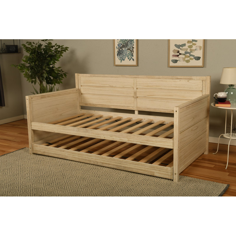 Braunste Twin MDF Wood Daybed with Trundle(Mattresses Included), Weathered White, Takara Rain
