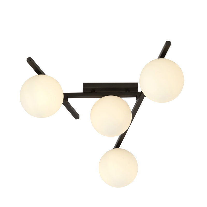 Riceboro Glass Flush Mount, White, 20cm H x 75cm W x 25cm D