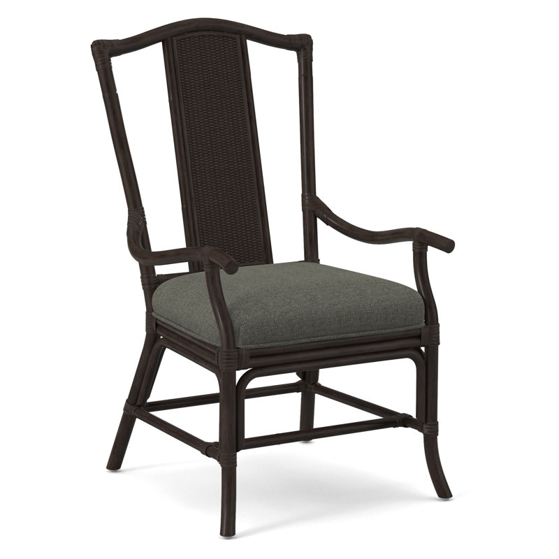 Drury Lane Slat Back Dining Arm Chair, Java, White Performance Fabric; 0851-94