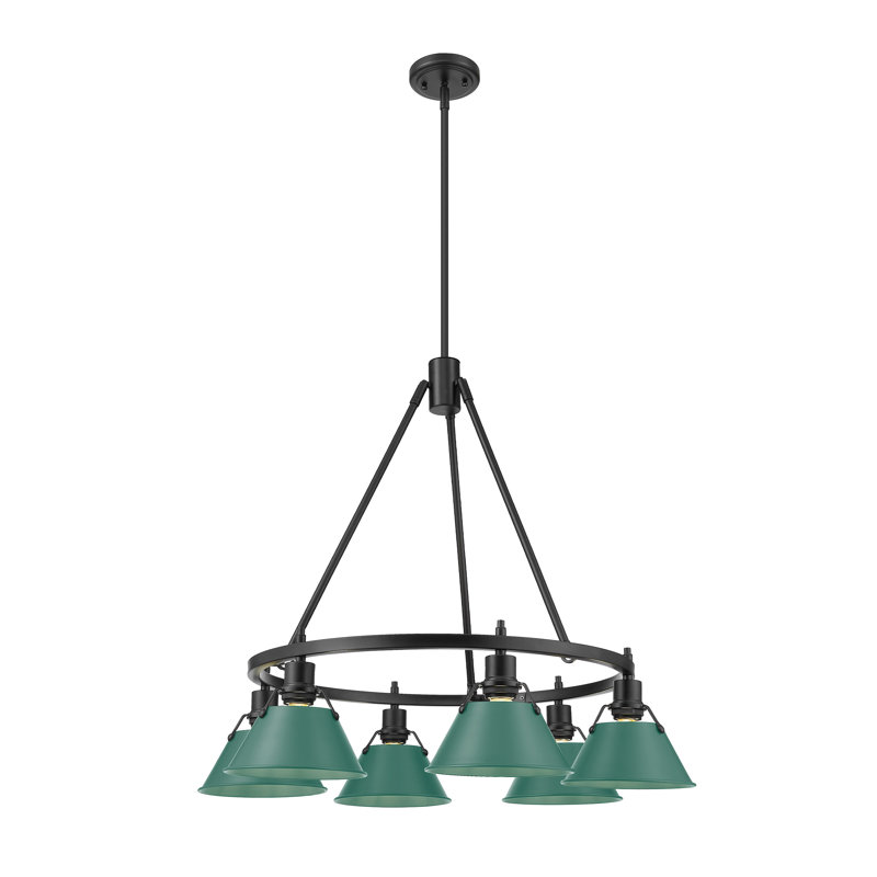 Lustre 6 lumières Orwell en chrome avec pin vert, Noir mat