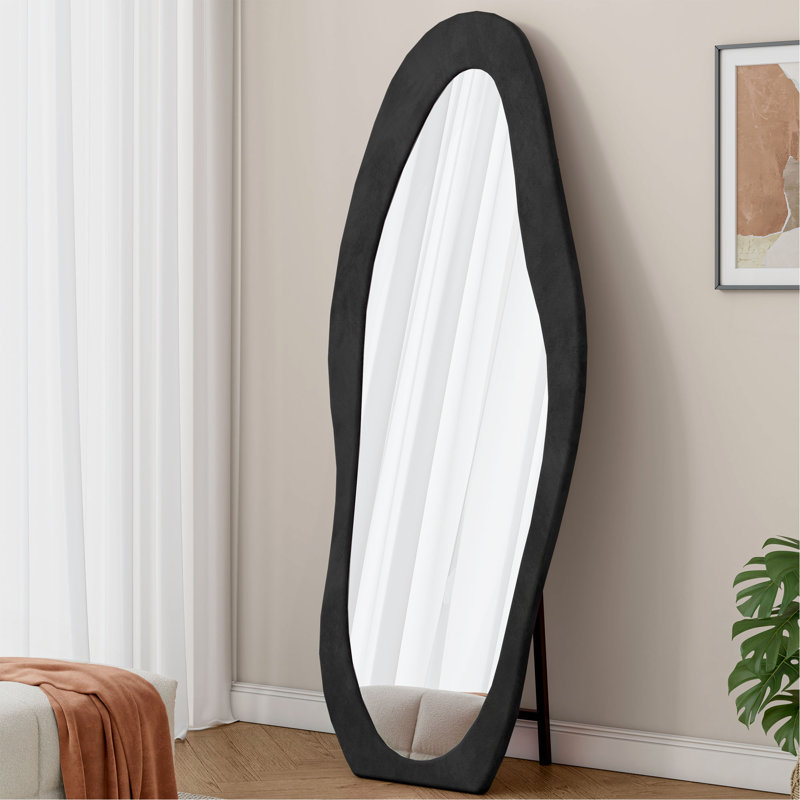 Full Length Mirror, 63" X 24" Floor Mirror/ Wall Mirror, Flannel Wrapped Wooden Frame Floor Mirror,Irregular Wavy Mirror Standing/Halling Large Wall Mirror For Bedroom,Living Room, Dressing Room