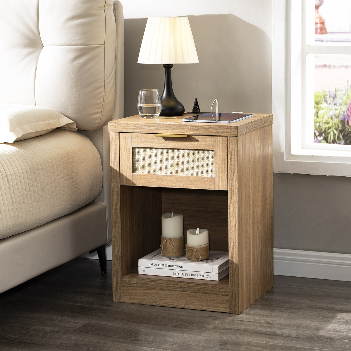 Dearbhaile 25" H 1 - Drawer Nightstand with Charging Station