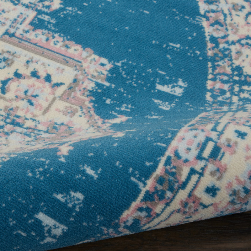 Burnie Oriental Blue/Ivory Area Rug, Runner 2'3" x 7'6"