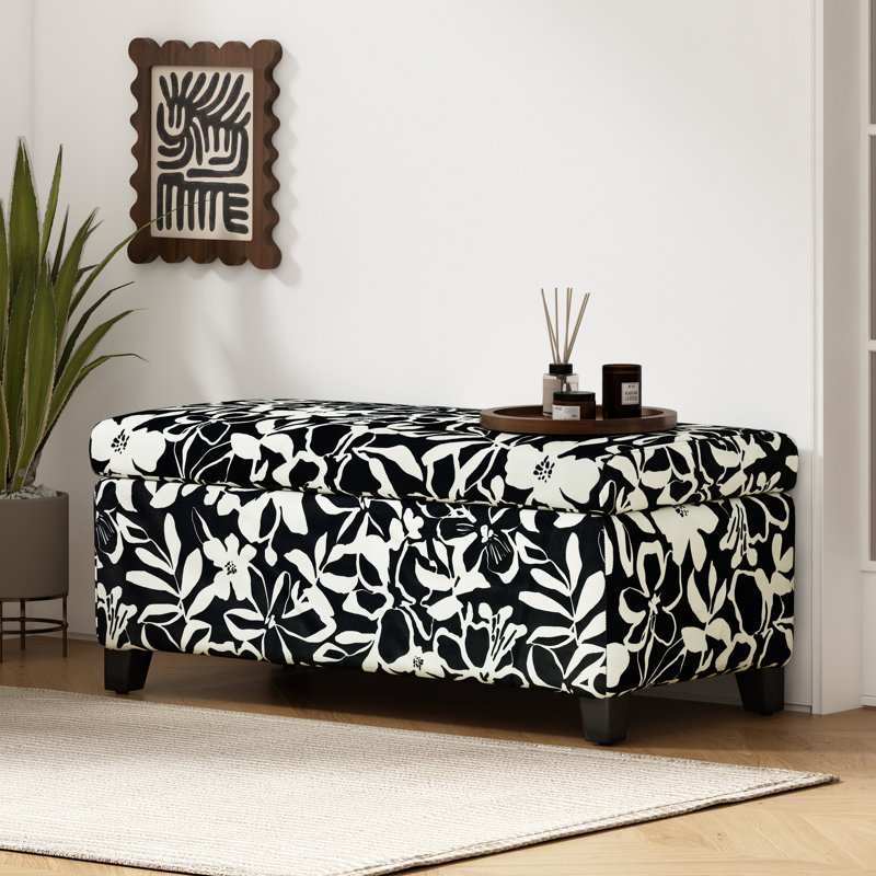 Luxe sophistiqué avec design floral, charnières à fermeture en douceur, rangement caché pour magazines - blanc, 37,35 po de profondeur, 19,25 de largeur, 16,46 de hauteur, charmant revêtement multifonctionnel rembourré, adapté