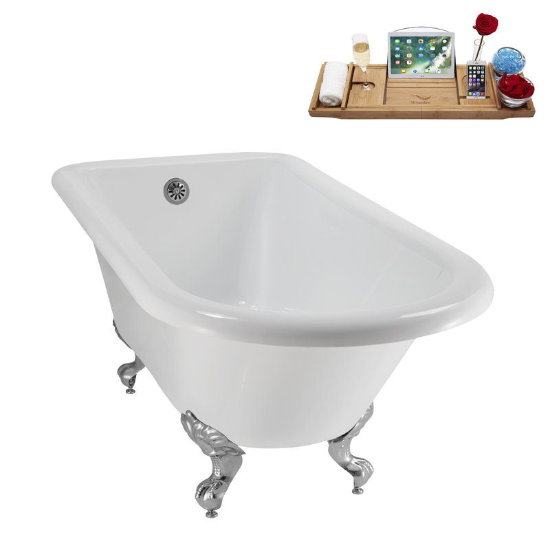 62" Streamline Clawfoot Tub,Tray,Drain, Clawfeet, Polished Chrome, Polished Chrome