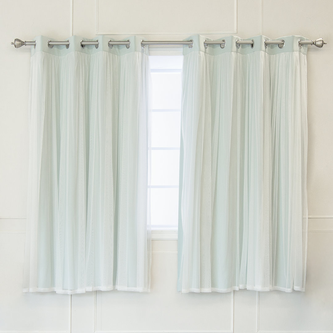 Fortuna Brockham Solid Tulle Overlay Room Darkening Grommet Curtain Panels (Set of 2) Lark Manor™ Curtain Color: Mint Size per Panel: 52" W x 63" L