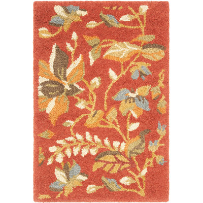Emrick Blossom Hand Hooked Wool/Cotton/Latex Floral Rug in Rust