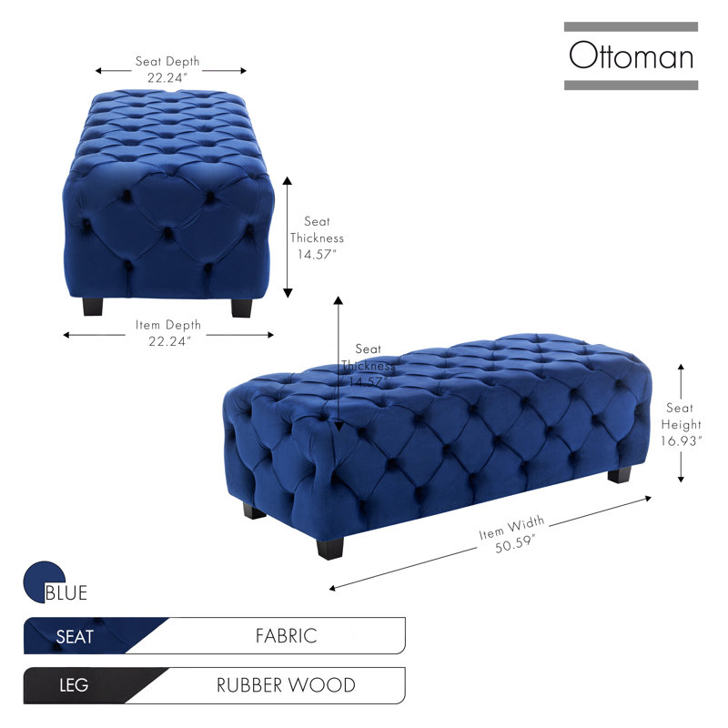 Banc capitonné avec pieds en bois Winston Porter Cassia, Bleu