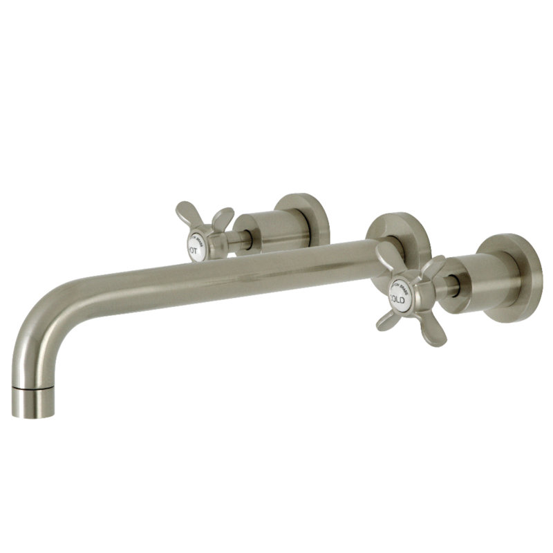 Kingston Brass Manhattan Two-Handle 3-Hole Wall Mount Roman Tub Faucet, Brushed Nickel, Quattro