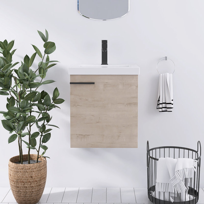 Ensemble de meuble-lavabo simple avec plateau Abida, Chêne