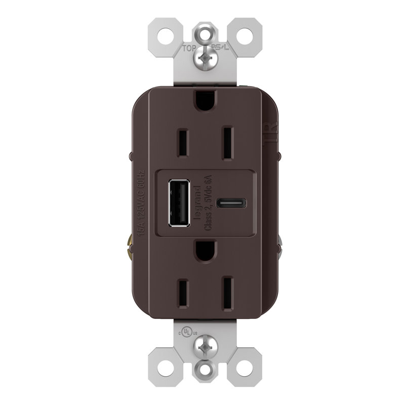 radiant 15A inviolable avec prise de courant USB de type A ultra-rapide 6,0A, Bronze foncé