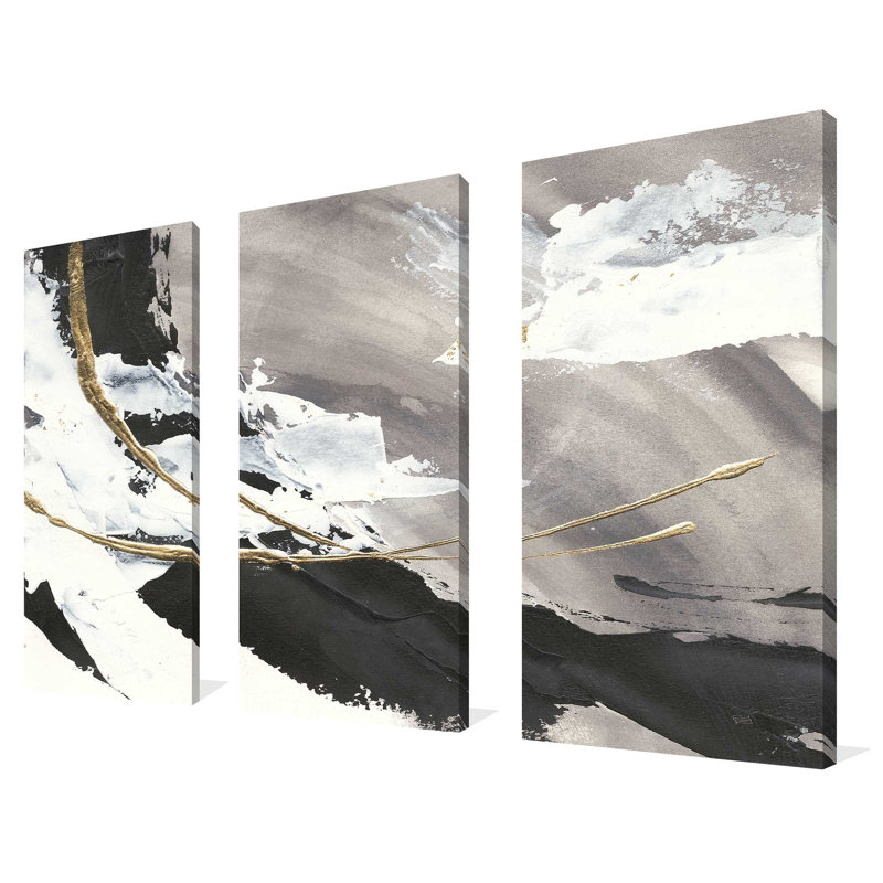 «Gilded Arcs I» par Chris Paschke, ensemble de 3 toiles tendues, H 32 po x l 48 po x P 0,75 po