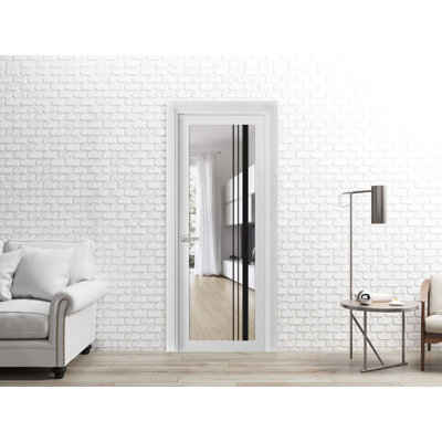 Solid French Pre-Hung Door 42 x 96 inches Lucia 2566 White Silk Clear Glass Single Regular Panel Frame Trims Handle Bathroom Bedroom Sturdy Doors