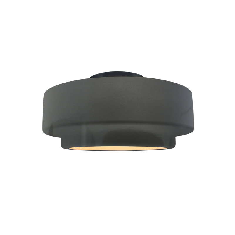 Plafonnier semi-encastré en céramique Dottie, Gris brillant, Noir mat, H 7 po x l 12 po x P 12 po