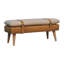 Banc rembourré de 35 pouces en cuir véritable bouclé ivoire et naturel et bois massif