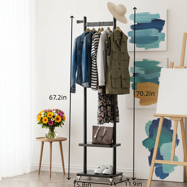 Latitude Run® Black Solid Wood Coat Rack, Independent Design With ...