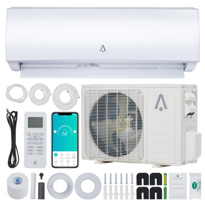 9,000 Btus Mini Split AC, 19 SEER2 Wall Mounted AC with Heat Pump & Installation Kits, Ductless Inverter Split-System Air Conditioners Cools up to 450 Sq.Ft, WIFI and Remote Control, 115V
