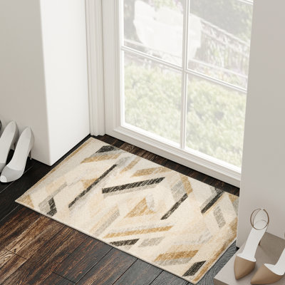 Tapis turc moderne à motif géométrique tissé à la machine en noir / beige / gris