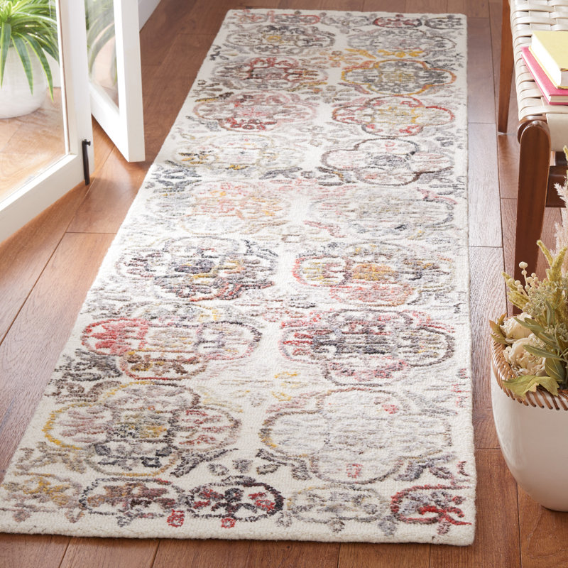 Alhowra Hand Tufted Polpropylene/Wool Geometric Rug in Red/Ivory, Runner 2'3" x 9'
