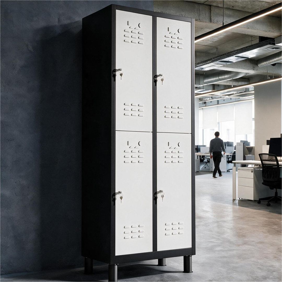 4-Door 180 cm Metal Locker Cabinet, Lockable Storage Locker Metal Cabinet for Office, Gym, Garage & School, White