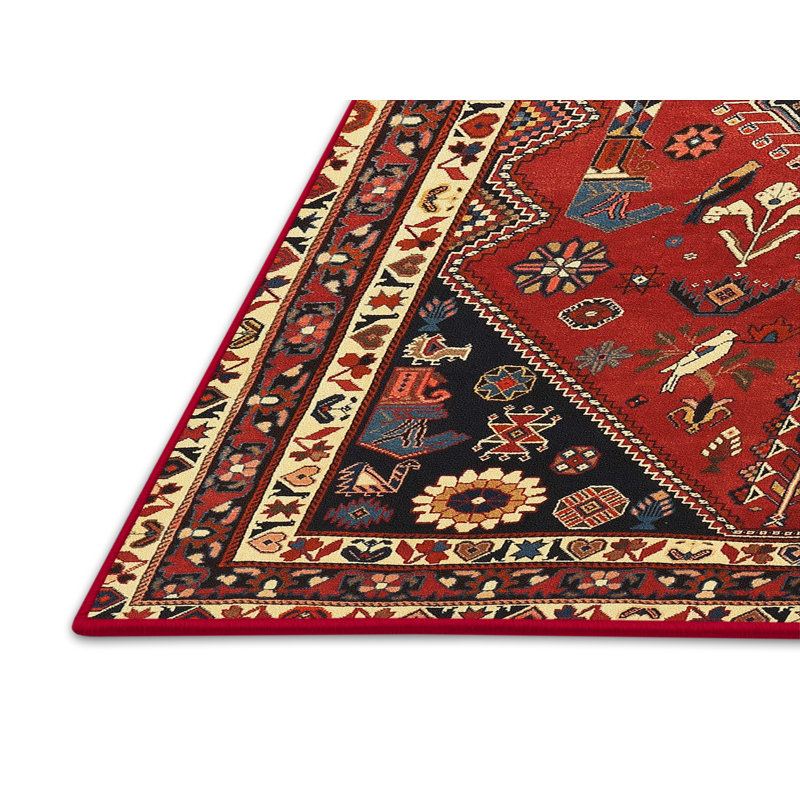 Tapis rouge / noir en laine Medzarents, Rectangle 7 pi x 10 pi