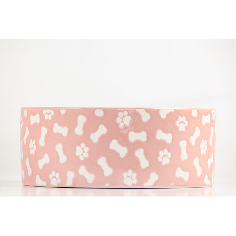 10 plat pour chien à motif d'os et de pattes Strawberry Street, rose et blanc, Rose