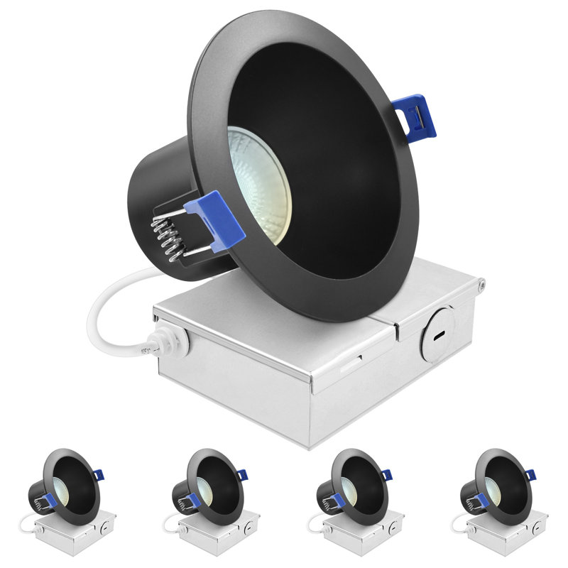 Plafonnier encastré à DEL Luxrit de 4 pouces, J-Box 12W 5CCT 2700K-5000K 960 Lumens, intensité variable, sans lumière, homologué IC, ensemble ETL noir