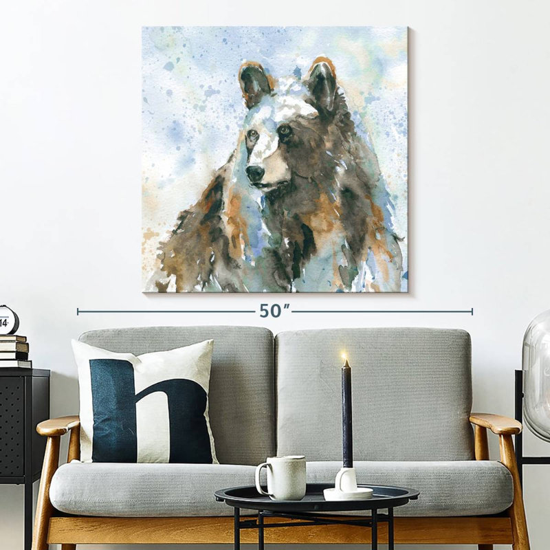 Ours noir sur fond bleu, H 33 po x l 33 po