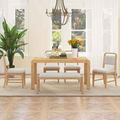 Ensemble de table de salle à manger extensible avec 4 chaises rembourrées et un banc