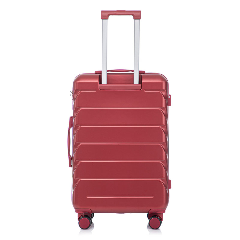 Grand bagage à carreaux en plastique dur 28 pouces ABS - Surface résistante aux égratignures Quatre roues multidirectionnelles, avec serrure à combinaison et crochets latéraux (rouge vin)