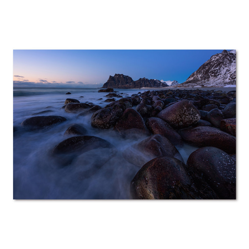 Coucher de soleil sur une plage scandinave - peinture sur toile, Toile tendue, H 40 po x l 60 po
