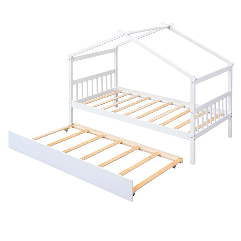 Saunderton Wooden House Bed with Trundle, White, Twin