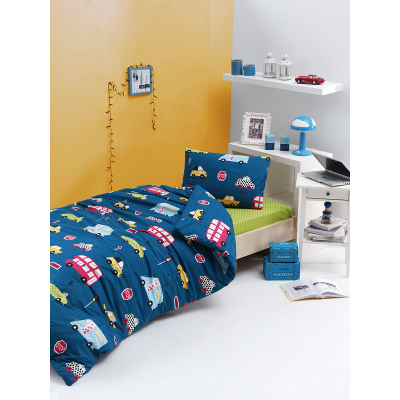 Ensemble de housse de couette 100% coton bleu / jaune / noir / blanc Reepham
