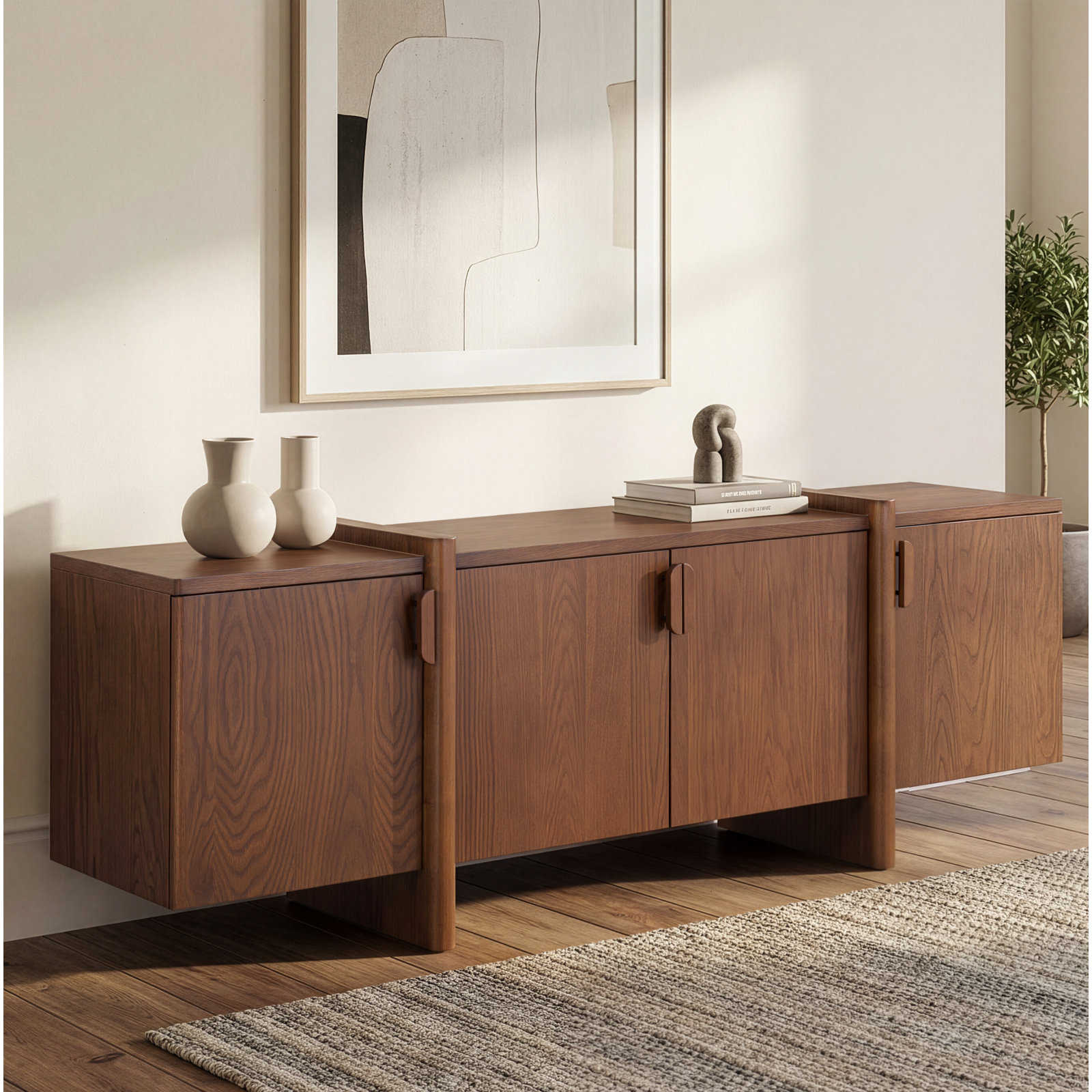 4-Door Sideboard, Light Walnut