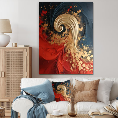 Rouge et or marbre volcan III - art mural abstrait