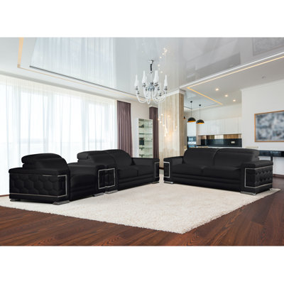 Ensemble de salon configurable en cuir véritable inclus 3 pièces Yurith
