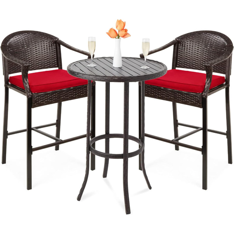 Ambau Metal Bar Set with Stools, Brown, Red, Brown