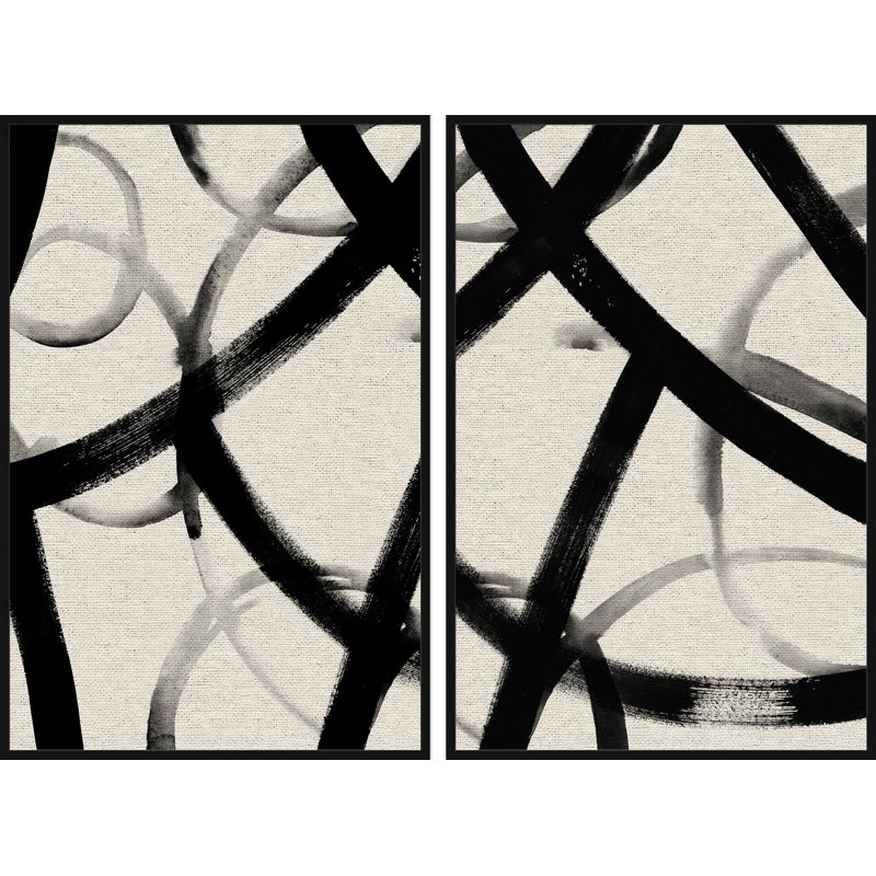 « monochrome ondulation ii », ensemble de 2 reproductions de peintures à l’acrylique encadrées sur toile