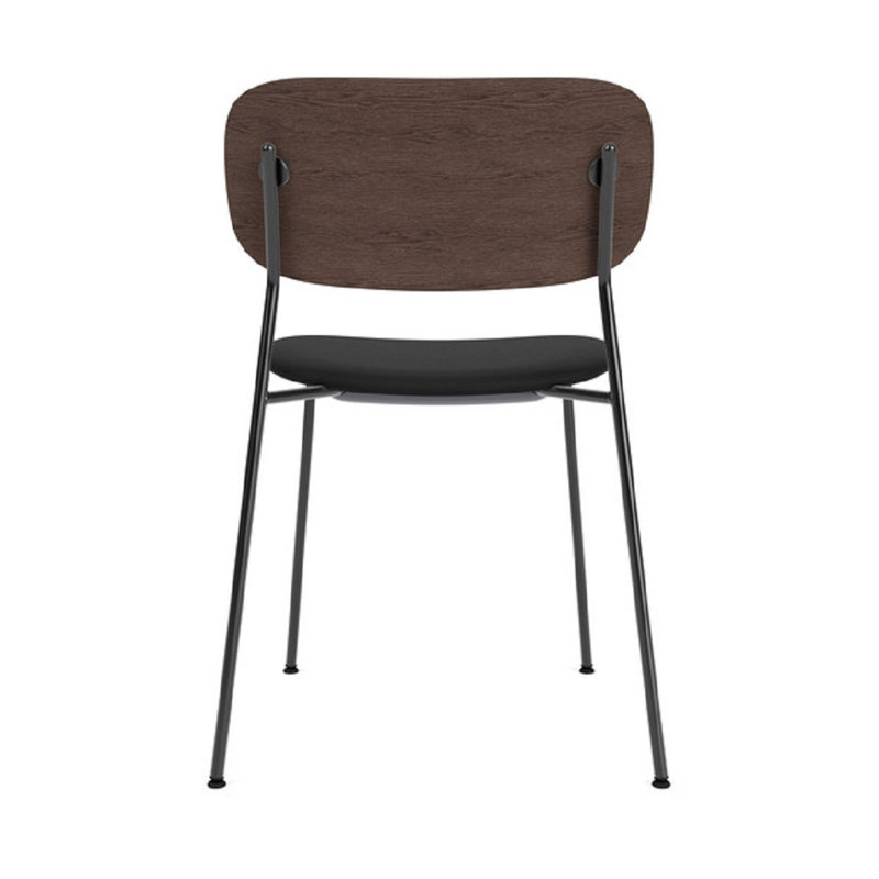 Co Upholstered Dining Chair, Black Leather, Dark Stained Oak, Black